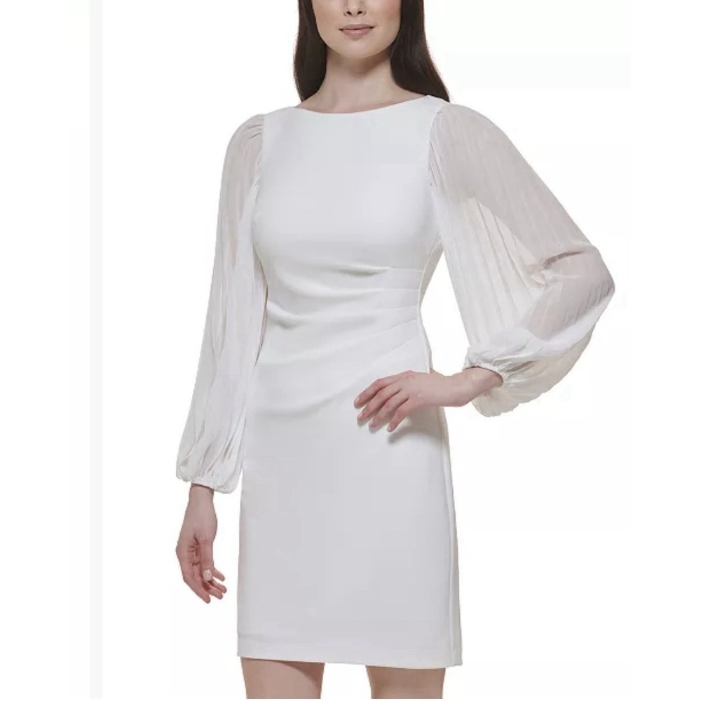 Jessica Howard Women's Blouson-Sleeve Side-Tucked Sheath Dress - Ivory, 20W
